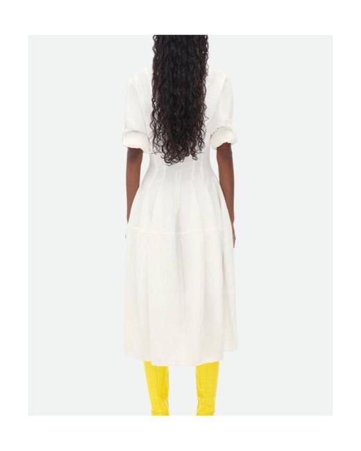 Bottega Veneta White Rolled-Up Sleeved Midi Dress