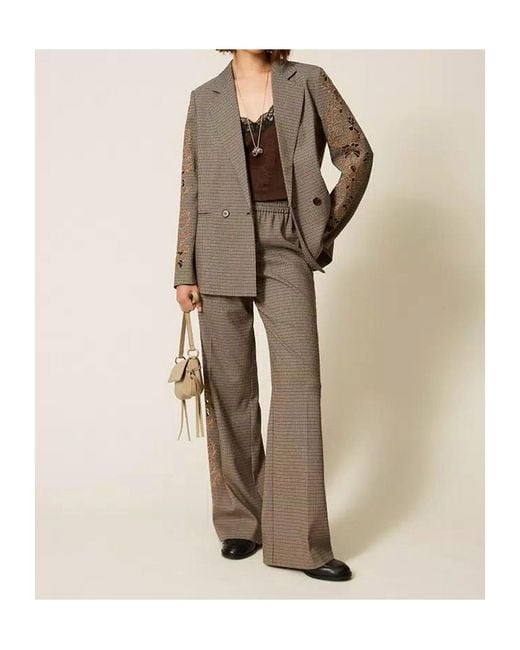 Twinset Gray Houndstooth Casual Trousers