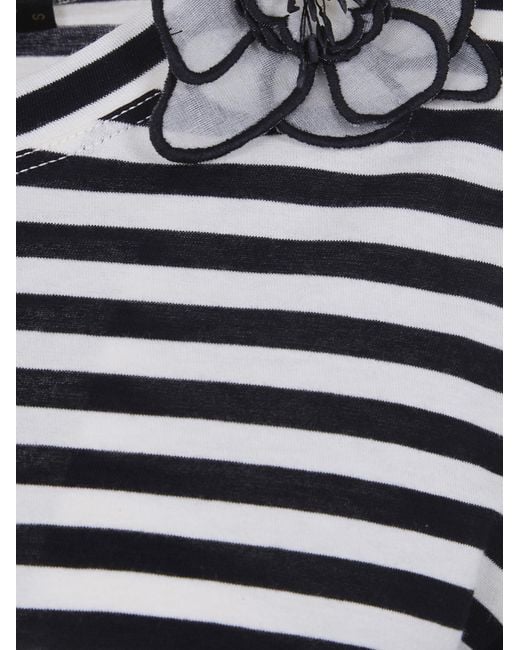 Seventy Blue Floral-Detail Striped T-Shirt