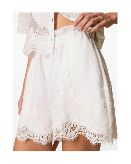 Twinset White Scalloped Lace Trim Shorts