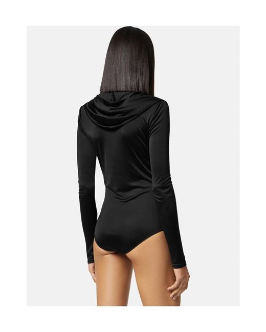 Versace Black Cowl-Neck Detail Long Sleeve Bodysuit