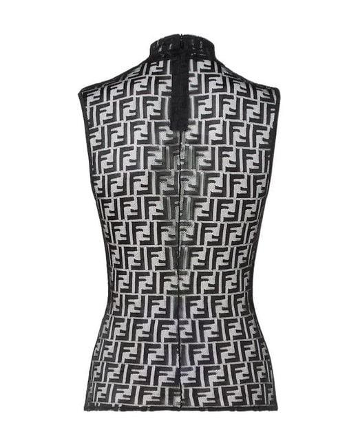 Fendi Black Fitted Sleeveless Top With High Neck