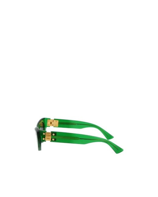 Bottega Veneta Green Eyewear Straight Arm Cat-Eye Frame Sunglasses
