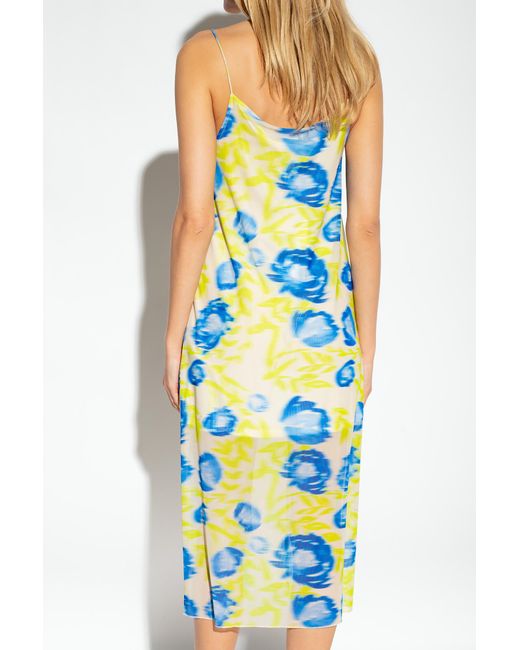 Ganni White Printed Mesh Slip Dress