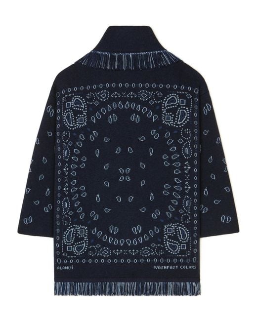 Alanui Blue Paisley-Jacquard Fringe Coat