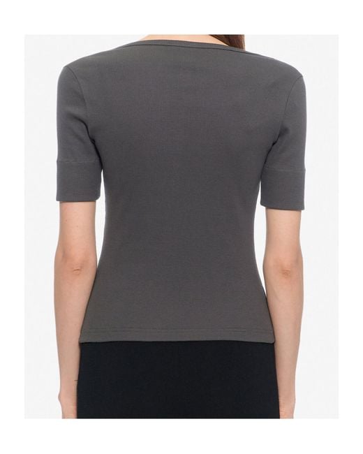 Courreges Gray Buttoned Ribbed T-Shirt
