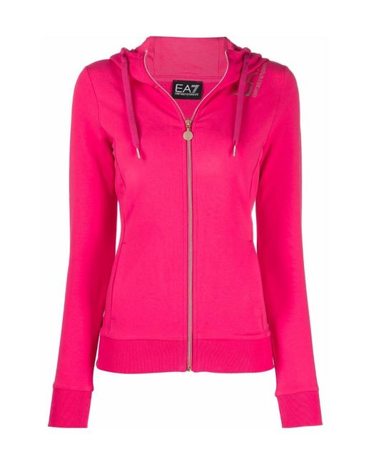 EA7 Pink Logo-Print Zipped Hoodie
