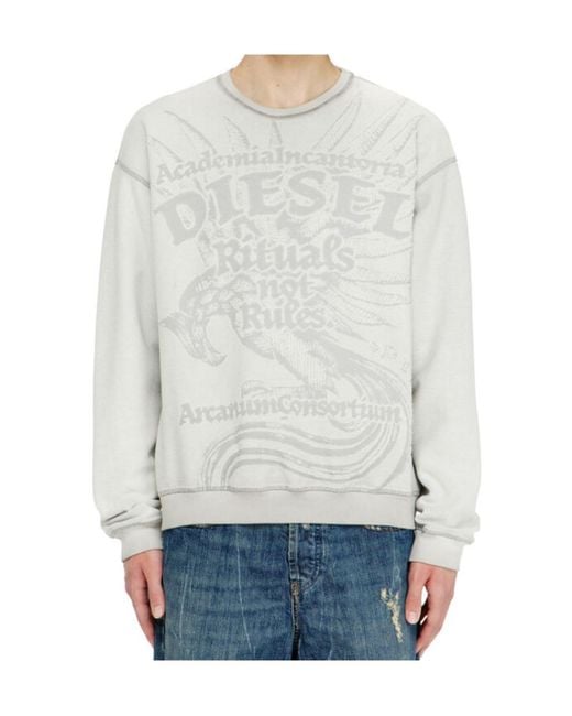DIESEL White Sweatshirt With Dévoré Print for men