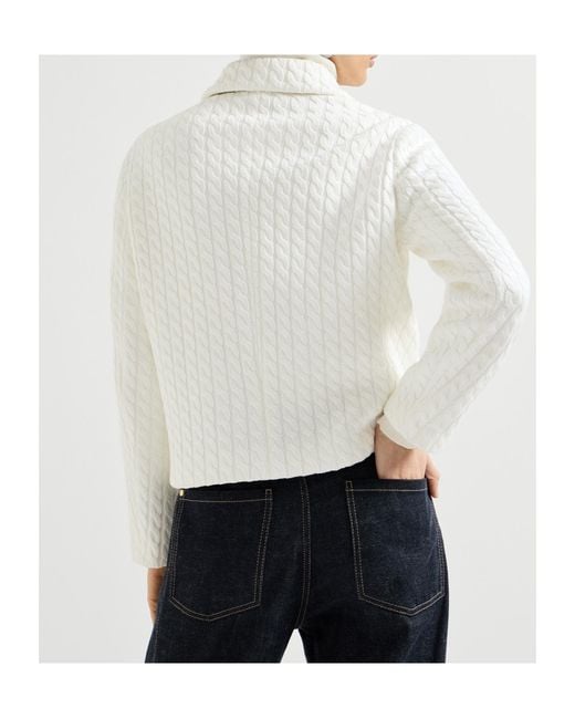 Brunello Cucinelli White Cable-Knit Buttoned Blazer