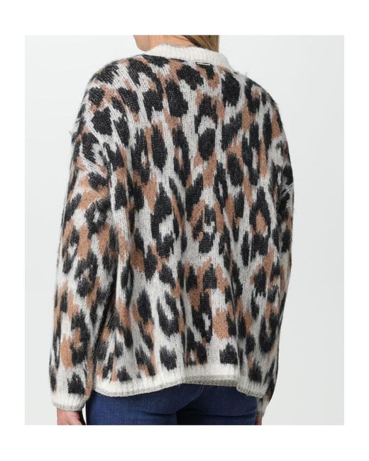 Liu Jo Multicolor Leopard-Intarsia Knit V-Neck Cardigan