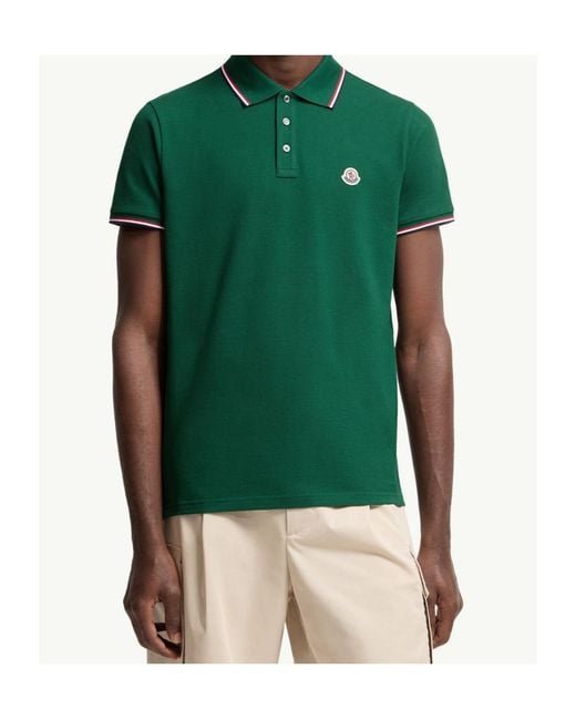 Moncler Green Logo Patch Short-Sleeved Polo Shirt for men