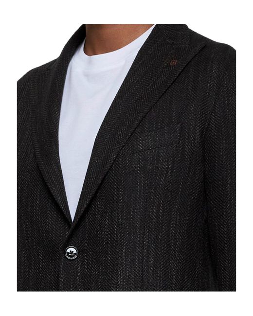 Tagliatore Black Peak-Lapels Single-Breasted Blazer for men