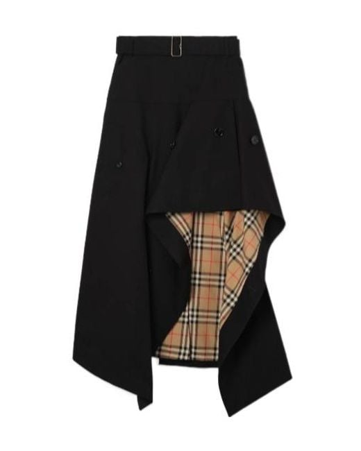 Burberry Black Gabardine Asymmetric Trench Skirt