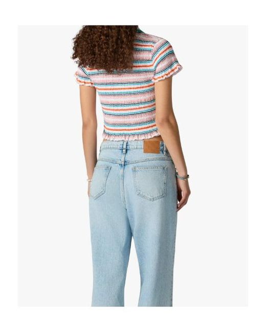 Casablanca Blue Shirred Stripe Polo Top