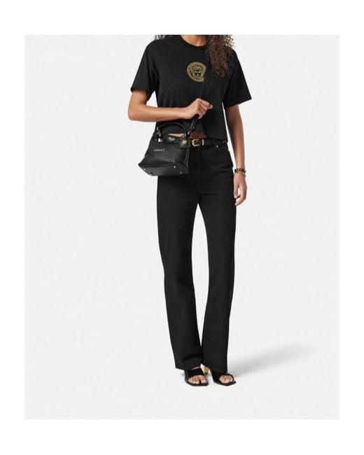 Versace Black Logo Plaque Zipped Shoulder Bag