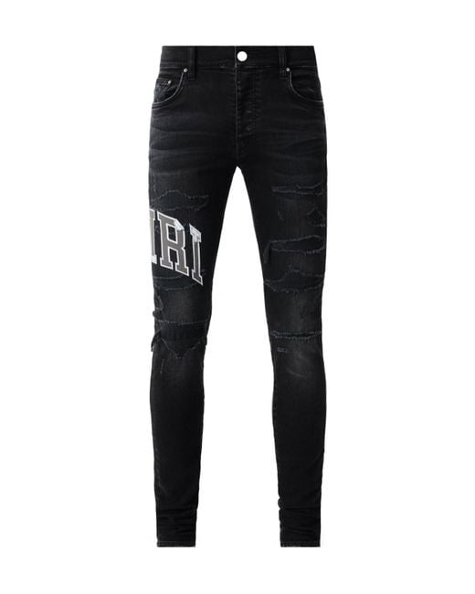Amiri Black Varsity Logo Repair Jeans for men