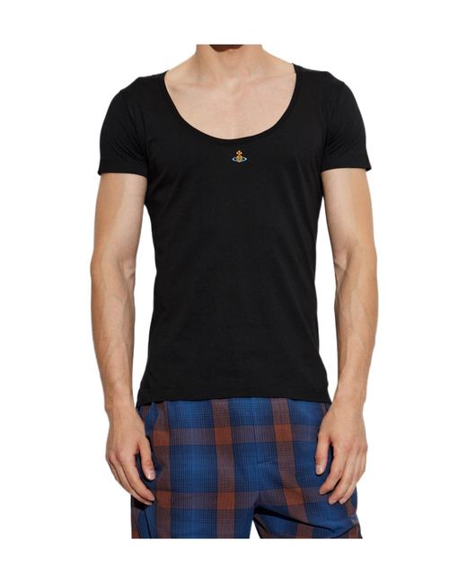Vivienne Westwood Black Lollo Orb Logo T-Shirt for men