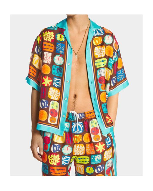 DSquared² Blue Summer Lovers Drop Shoulder Bowling Shirt for men