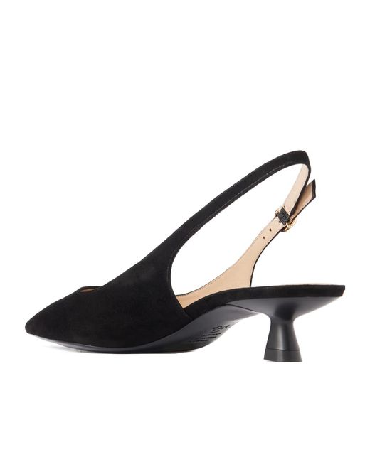 Stuart Weitzman Black Stuart Sculpt Leather-Trimmed Suede Slingback Pumps