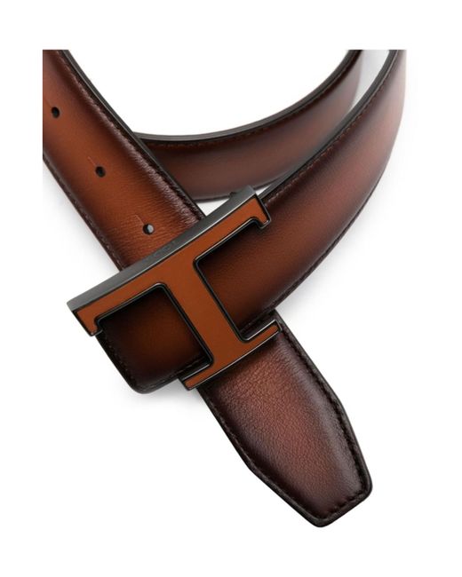 Tod's Brown T Timeless Reversible Leather Belt for men