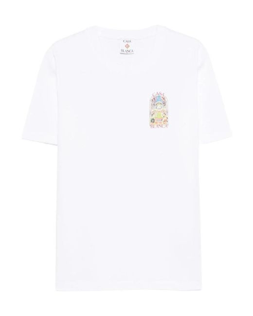 Casablanca White Tennis Landscape Print T-Shirt for men