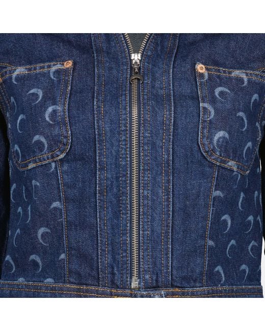 MARINE SERRE Blue Moon Printed Cropped Denim Jacket