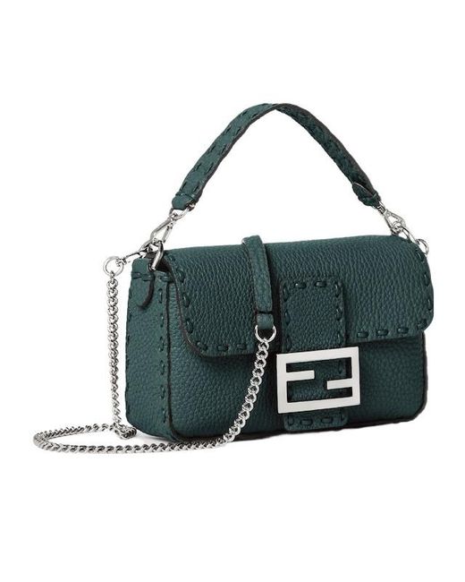Fendi Green Dark Selleria Bag With 309Hand-Sewn Topstitches