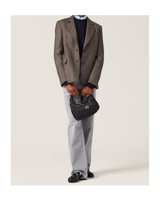 Miu Miu Brown Single-Breasted Prince Of Wales Check Jacket