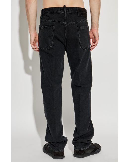 DSquared² Black Logo Patch Straight-Leg Jeans for men