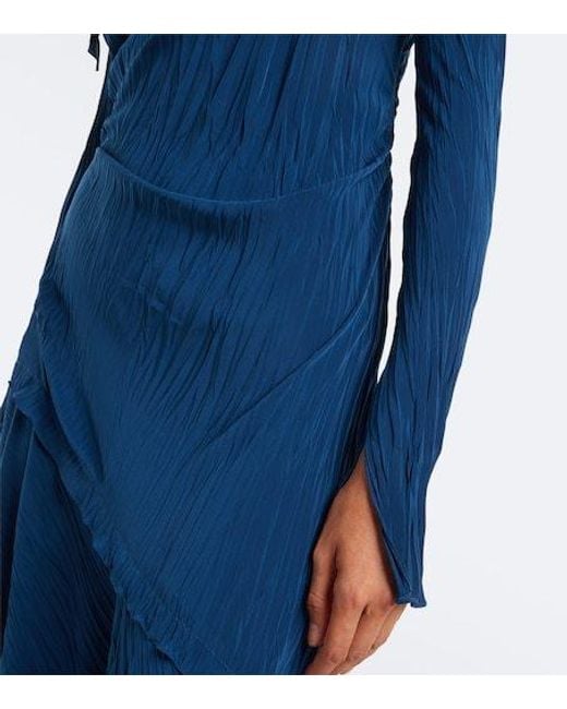 Victoria Beckham Blue Asymmetric Pleated Midi Dress