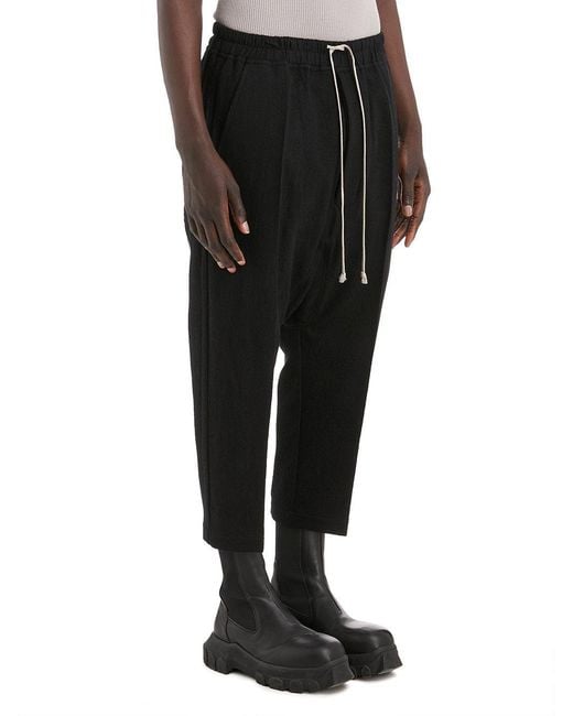 Rick Owens Black Drop Crotch Cropped Trousers for men