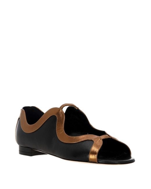 Manolo Blahnik Black Round Toe Flat Sandals