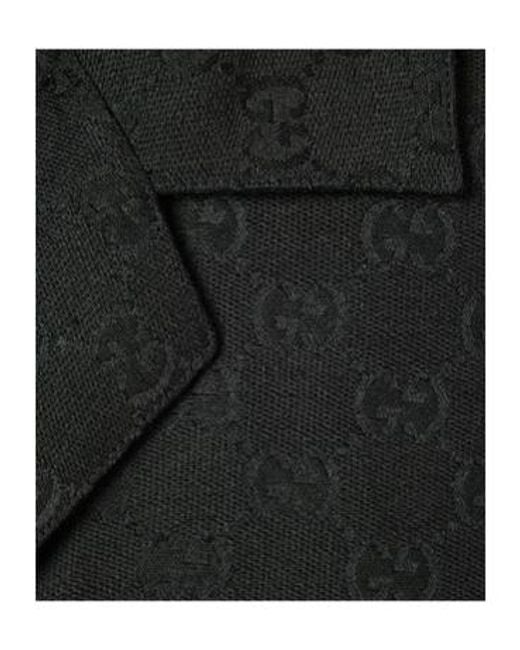 Gucci Black Gg Canvas Linen Blend Bowling Shirt for men
