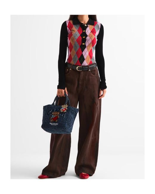 Ganni Red Plaid Long-Sleeved Top