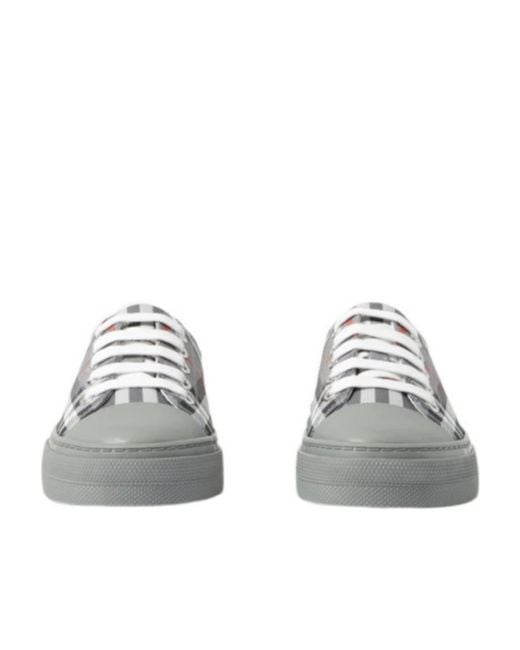 Burberry Gray Check-Pattern Canvas Sneakers