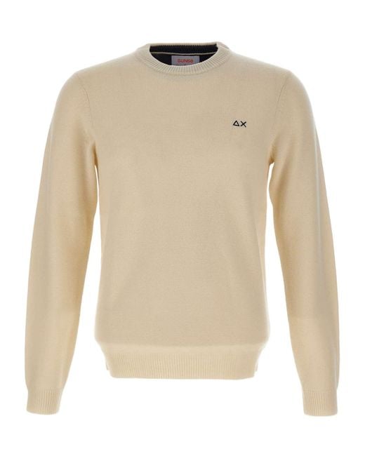 Sun 68 White Crew Neck Knitted Sweater for men