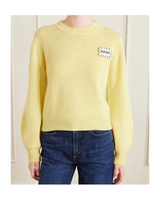 Marni Yellow Appliquéd Cashmere Sweater