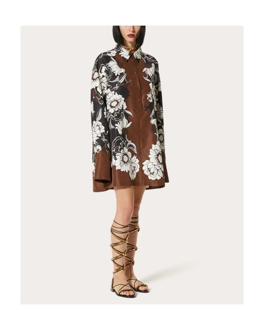 Valentino Multicolor Floral-Print Shirt Dress