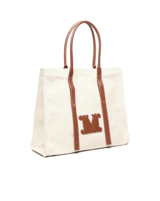 Max Mara Natural Logo Patch Top Handle Bag