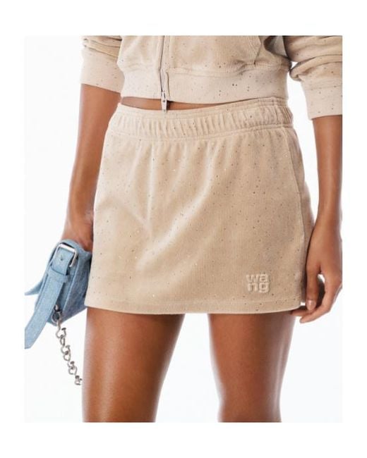 Alexander Wang Natural Crushed Velour Mid-Rise Mini Skort