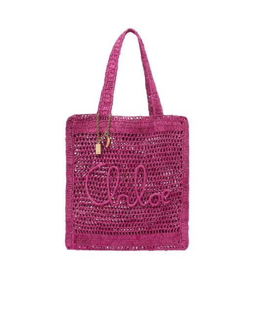 Chloé Pink Chloé Summer Banana Logo Detailed Tote Bag