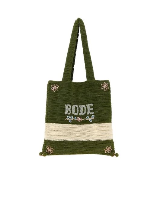 Bode Green Marsh Embroidered Crochet Tote Bag for men