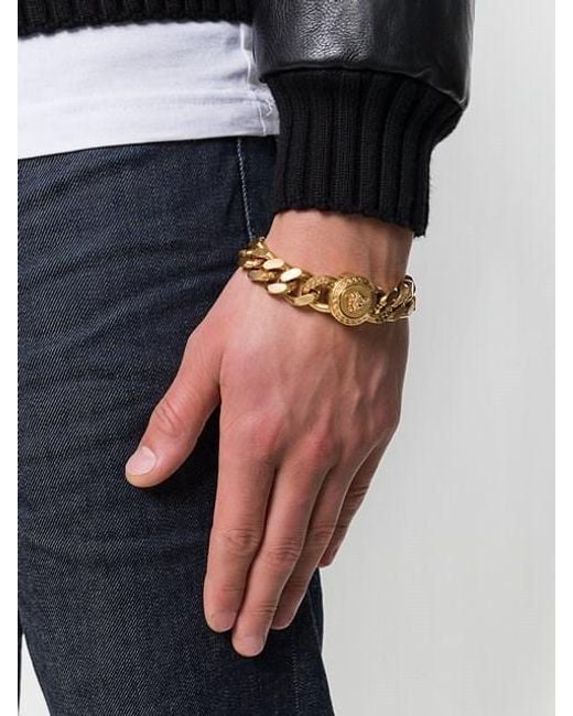 Versace Metallic Medusa Clasp Curb Chain Bracelet for men