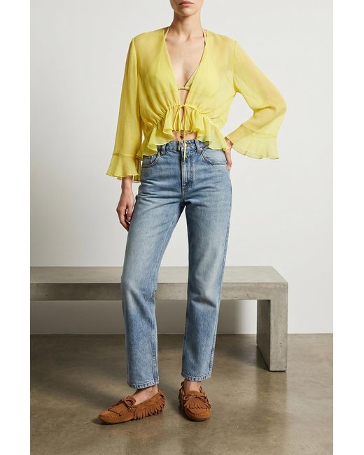 Alberta Ferretti Yellow Ruffled Drawstring Shirt