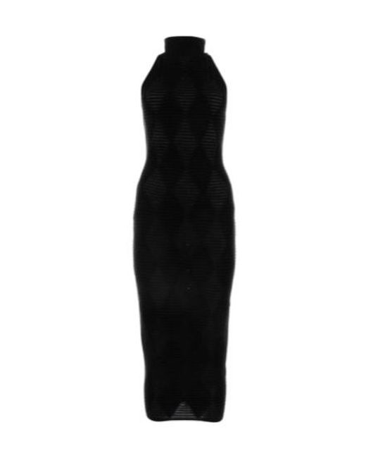 Balmain Black Sleeveless Textured-Knit Midi Dress