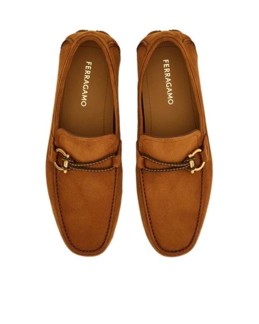 Ferragamo Brown Gancini Ornament Driver for men