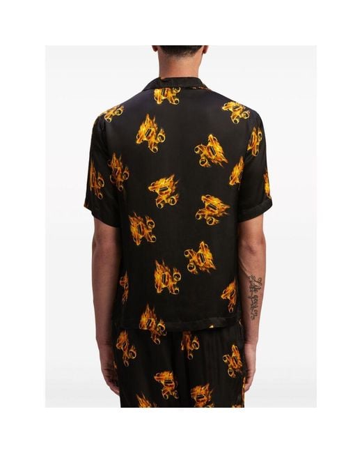 Palm Angels Black Monogram Printed Short-Sleeved Shirt for men