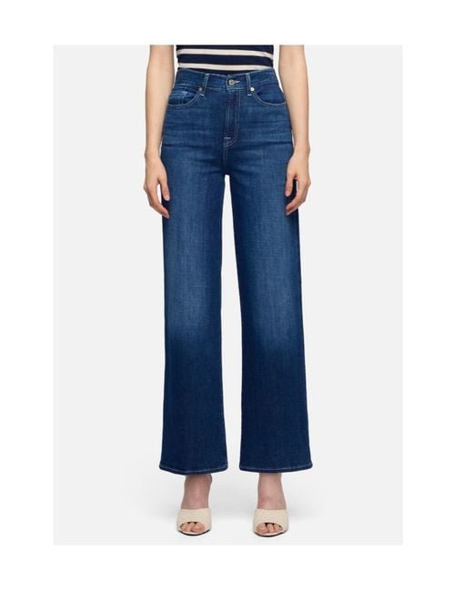 7 For All Mankind Blue High-Rise Wide-Leg Jeans