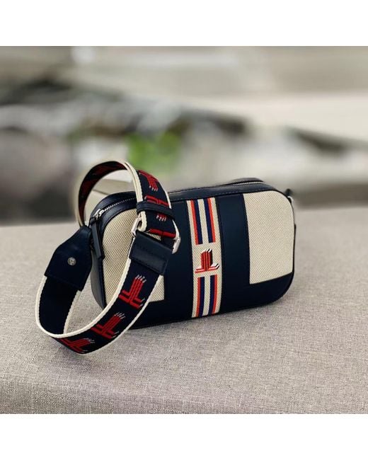 Lanvin Blue Striped Logo-Print Camera Bag