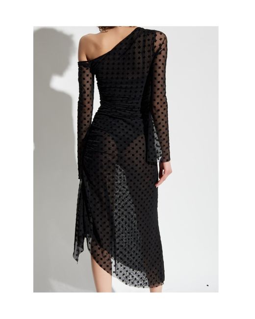 M I S B H V Black Logo-Flocked Midi Dress